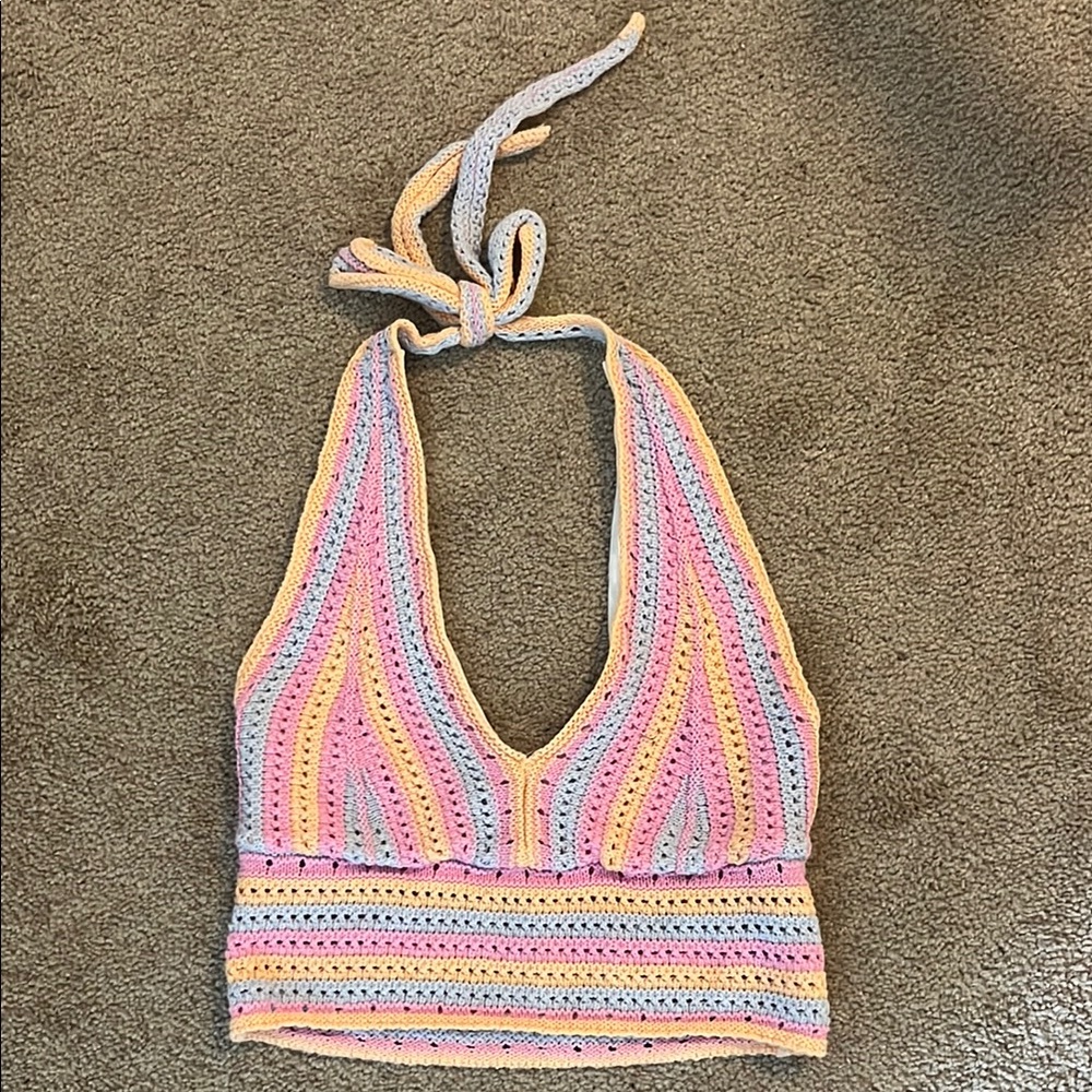 Hollister Multicolor Crochet Halter Top